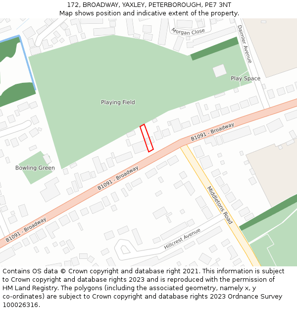 172, BROADWAY, YAXLEY, PETERBOROUGH, PE7 3NT: Location map and indicative extent of plot