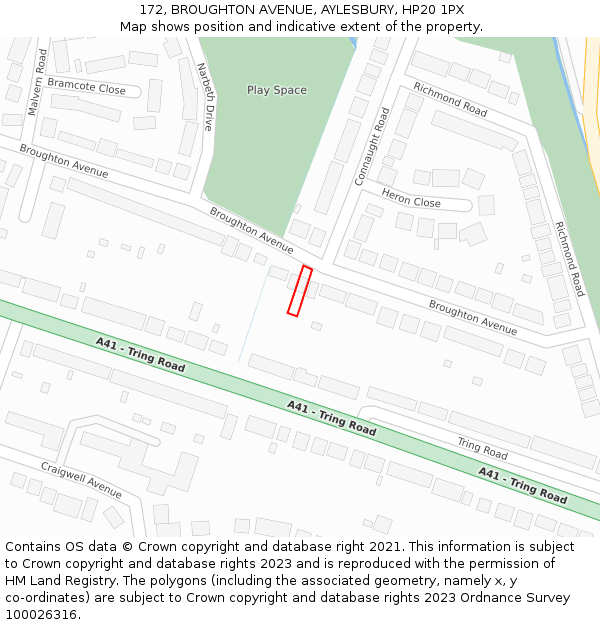 172, BROUGHTON AVENUE, AYLESBURY, HP20 1PX: Location map and indicative extent of plot