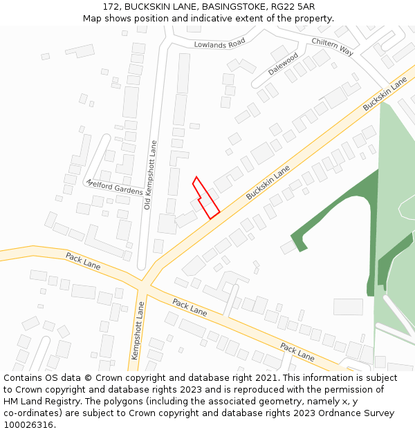 172, BUCKSKIN LANE, BASINGSTOKE, RG22 5AR: Location map and indicative extent of plot