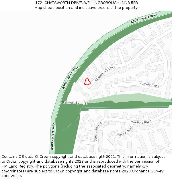 172, CHATSWORTH DRIVE, WELLINGBOROUGH, NN8 5FB: Location map and indicative extent of plot