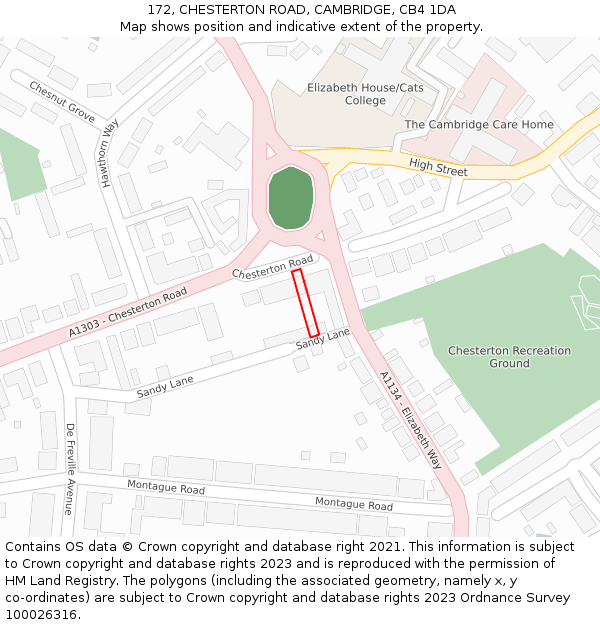 172, CHESTERTON ROAD, CAMBRIDGE, CB4 1DA: Location map and indicative extent of plot