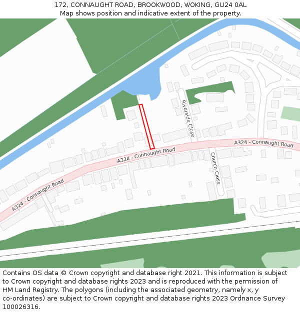 172, CONNAUGHT ROAD, BROOKWOOD, WOKING, GU24 0AL: Location map and indicative extent of plot