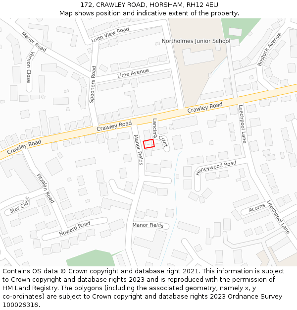 172, CRAWLEY ROAD, HORSHAM, RH12 4EU: Location map and indicative extent of plot