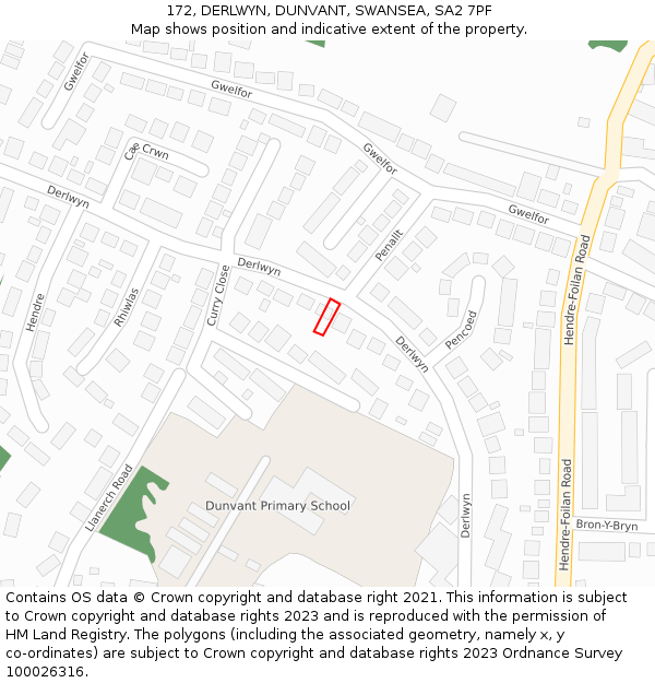 172, DERLWYN, DUNVANT, SWANSEA, SA2 7PF: Location map and indicative extent of plot