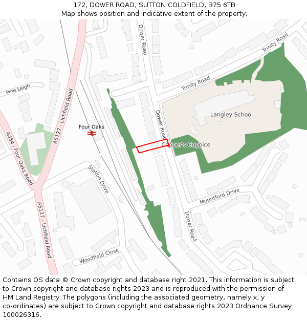 172, DOWER ROAD, SUTTON COLDFIELD, B75 6TB: Location map and indicative extent of plot