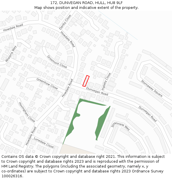 172, DUNVEGAN ROAD, HULL, HU8 9LF: Location map and indicative extent of plot