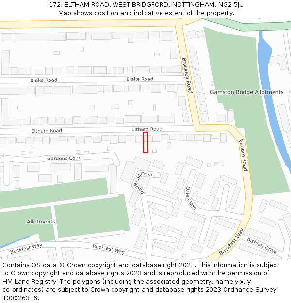 172, ELTHAM ROAD, WEST BRIDGFORD, NOTTINGHAM, NG2 5JU: Location map and indicative extent of plot