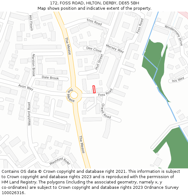 172, FOSS ROAD, HILTON, DERBY, DE65 5BH: Location map and indicative extent of plot