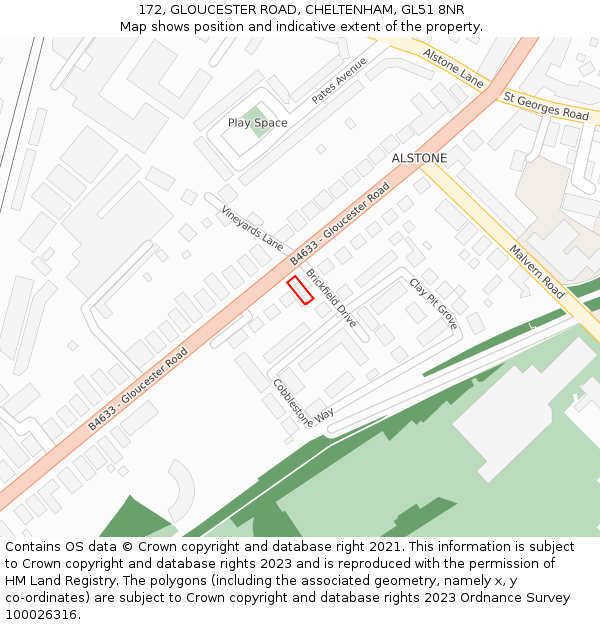 172, GLOUCESTER ROAD, CHELTENHAM, GL51 8NR: Location map and indicative extent of plot