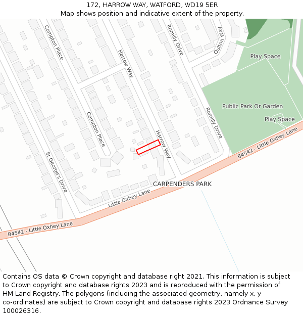 172, HARROW WAY, WATFORD, WD19 5ER: Location map and indicative extent of plot