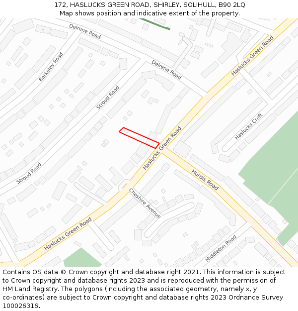 172, HASLUCKS GREEN ROAD, SHIRLEY, SOLIHULL, B90 2LQ: Location map and indicative extent of plot