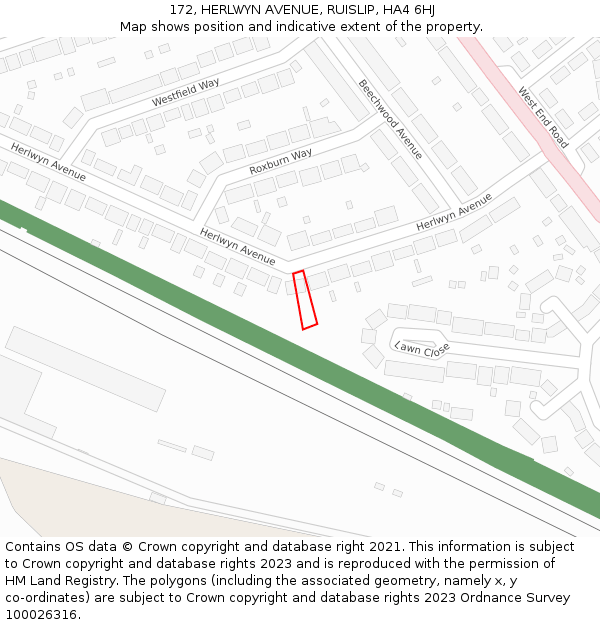 172, HERLWYN AVENUE, RUISLIP, HA4 6HJ: Location map and indicative extent of plot