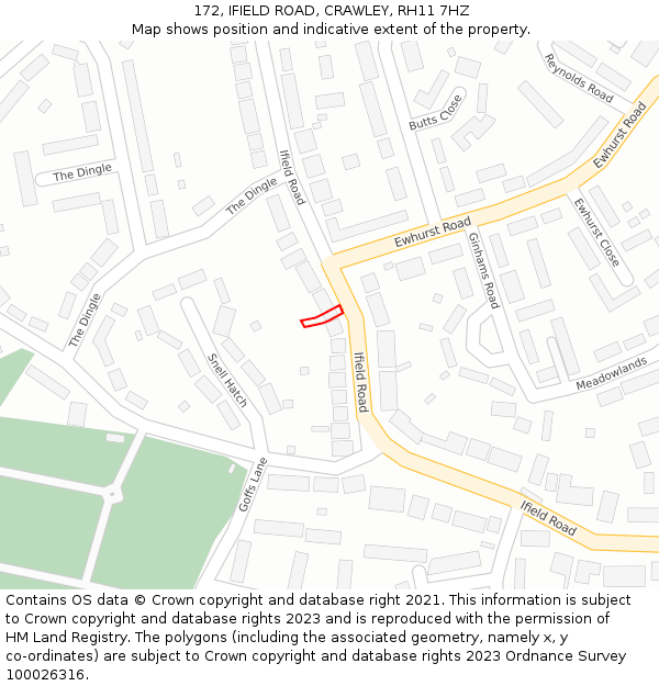 172, IFIELD ROAD, CRAWLEY, RH11 7HZ: Location map and indicative extent of plot