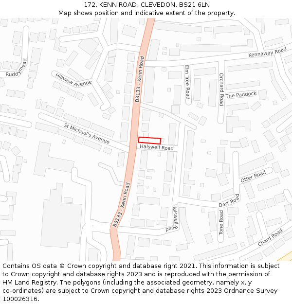 172, KENN ROAD, CLEVEDON, BS21 6LN: Location map and indicative extent of plot