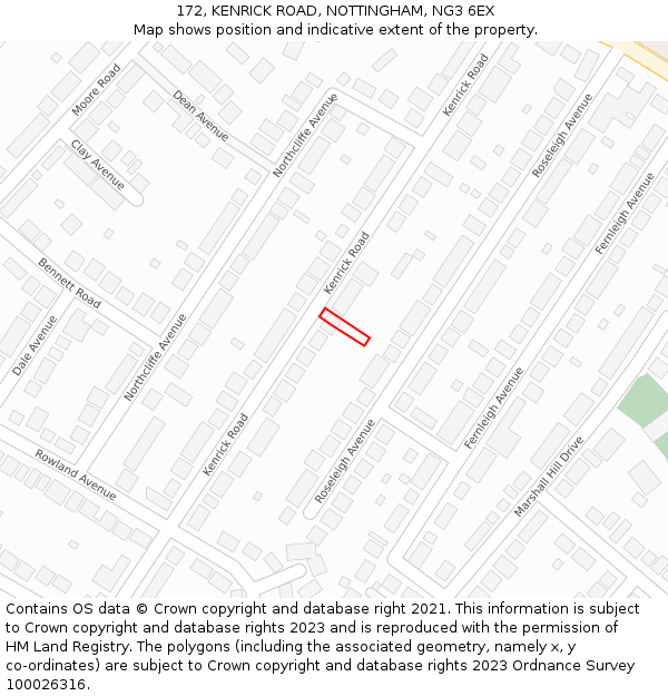 172, KENRICK ROAD, NOTTINGHAM, NG3 6EX: Location map and indicative extent of plot