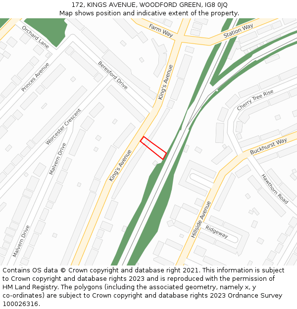 172, KINGS AVENUE, WOODFORD GREEN, IG8 0JQ: Location map and indicative extent of plot