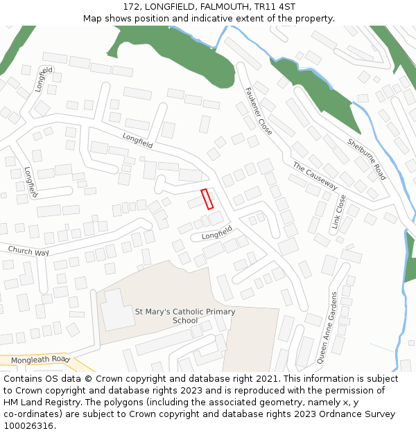 172, LONGFIELD, FALMOUTH, TR11 4ST: Location map and indicative extent of plot