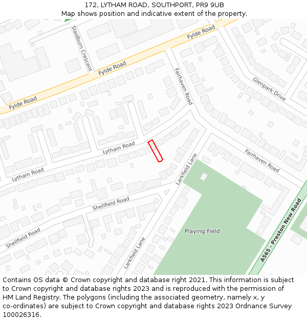 172, LYTHAM ROAD, SOUTHPORT, PR9 9UB: Location map and indicative extent of plot