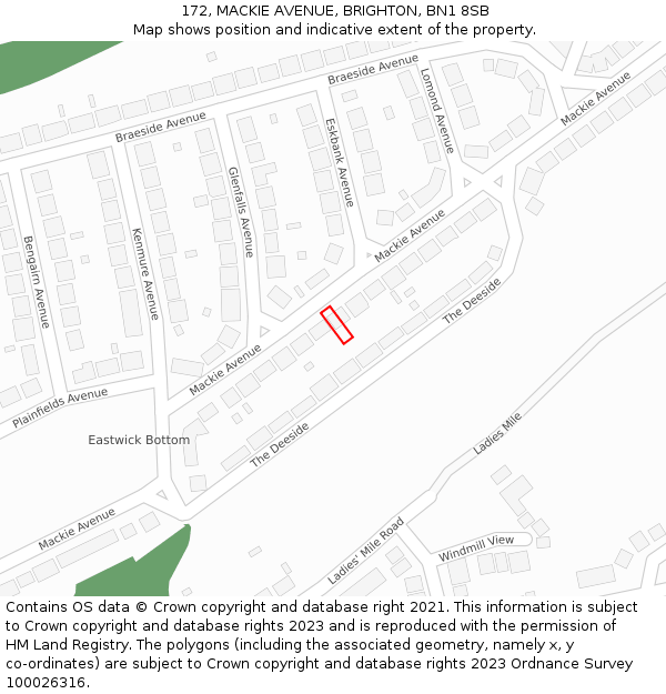 172, MACKIE AVENUE, BRIGHTON, BN1 8SB: Location map and indicative extent of plot