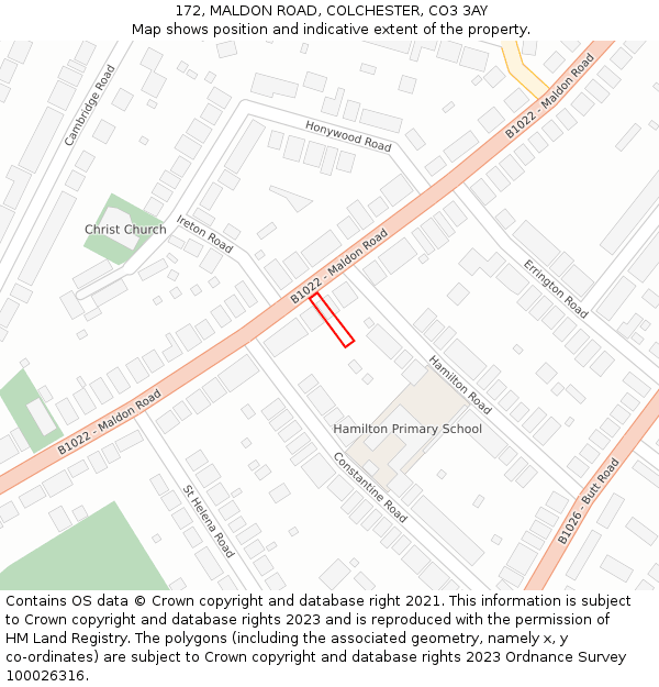 172, MALDON ROAD, COLCHESTER, CO3 3AY: Location map and indicative extent of plot