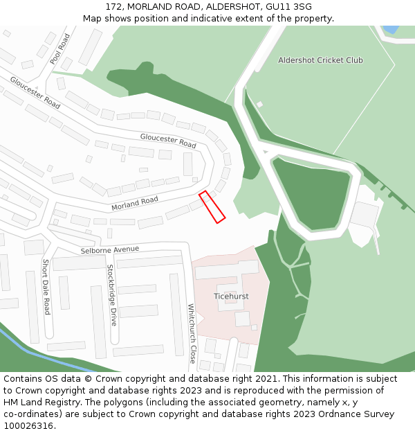 172, MORLAND ROAD, ALDERSHOT, GU11 3SG: Location map and indicative extent of plot