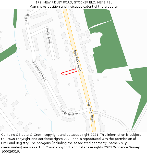 172, NEW RIDLEY ROAD, STOCKSFIELD, NE43 7EL: Location map and indicative extent of plot