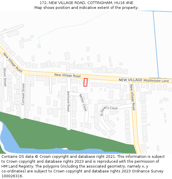 172, NEW VILLAGE ROAD, COTTINGHAM, HU16 4NE: Location map and indicative extent of plot