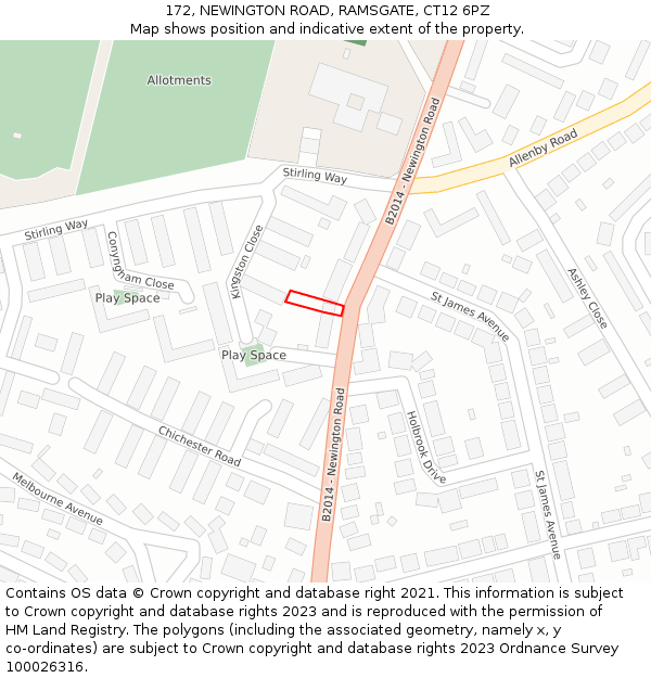 172, NEWINGTON ROAD, RAMSGATE, CT12 6PZ: Location map and indicative extent of plot