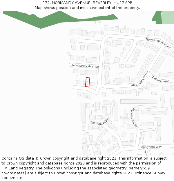 172, NORMANDY AVENUE, BEVERLEY, HU17 8PR: Location map and indicative extent of plot