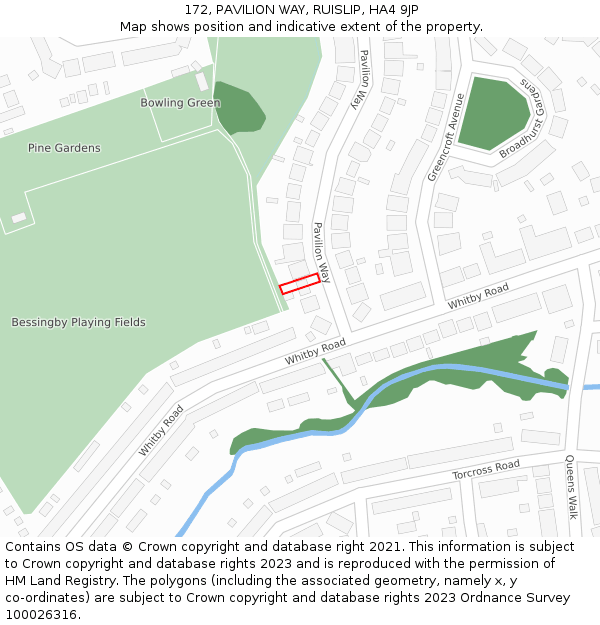 172, PAVILION WAY, RUISLIP, HA4 9JP: Location map and indicative extent of plot