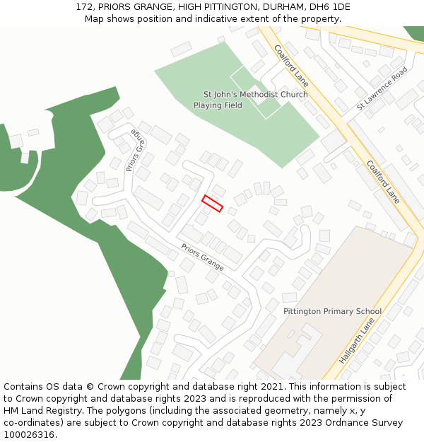 172, PRIORS GRANGE, HIGH PITTINGTON, DURHAM, DH6 1DE: Location map and indicative extent of plot