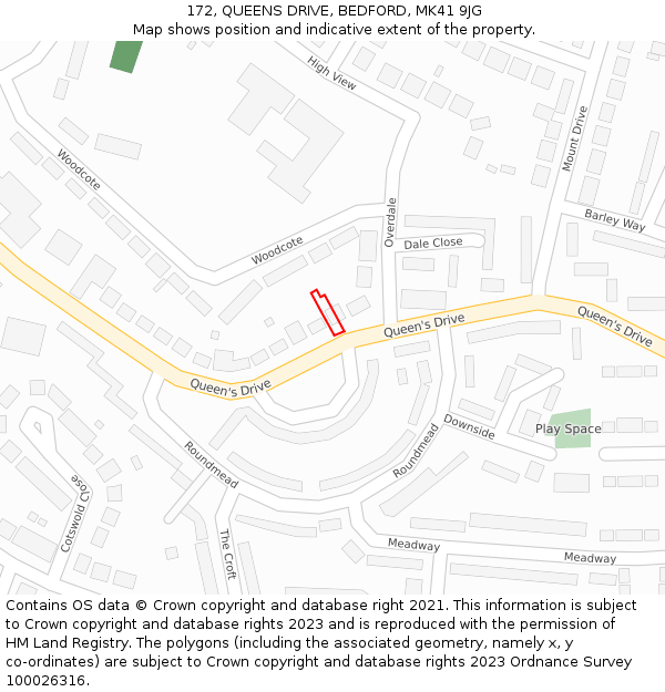 172, QUEENS DRIVE, BEDFORD, MK41 9JG: Location map and indicative extent of plot