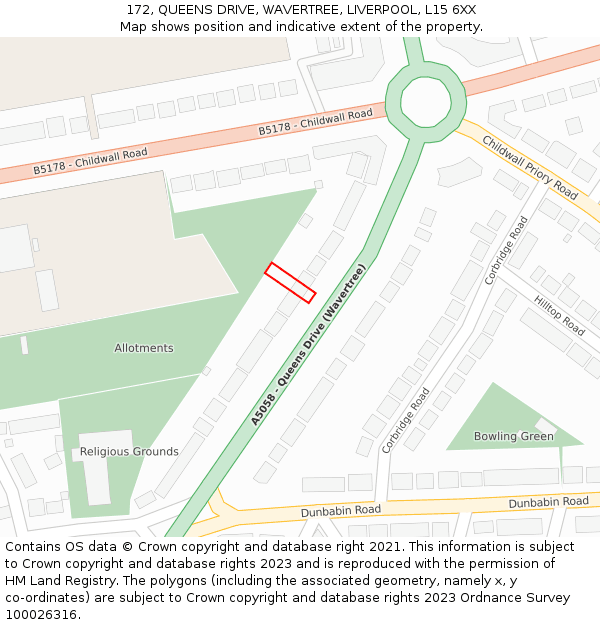 172, QUEENS DRIVE, WAVERTREE, LIVERPOOL, L15 6XX: Location map and indicative extent of plot