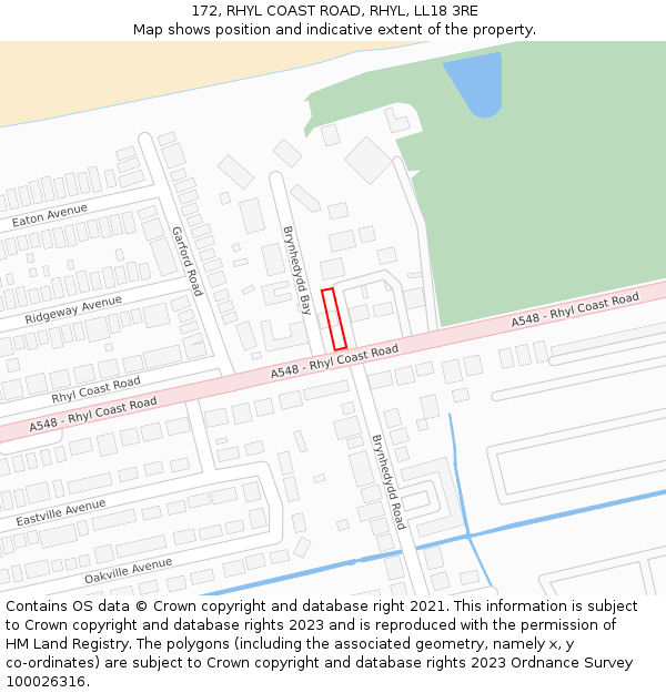 172, RHYL COAST ROAD, RHYL, LL18 3RE: Location map and indicative extent of plot