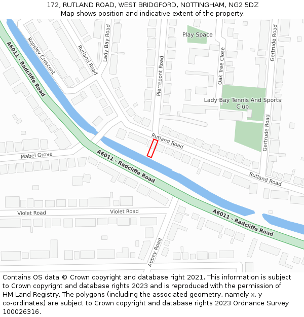 172, RUTLAND ROAD, WEST BRIDGFORD, NOTTINGHAM, NG2 5DZ: Location map and indicative extent of plot