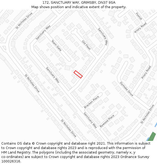 172, SANCTUARY WAY, GRIMSBY, DN37 9SA: Location map and indicative extent of plot