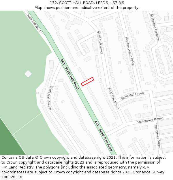 172, SCOTT HALL ROAD, LEEDS, LS7 3JS: Location map and indicative extent of plot