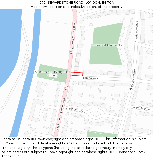 172, SEWARDSTONE ROAD, LONDON, E4 7QA: Location map and indicative extent of plot