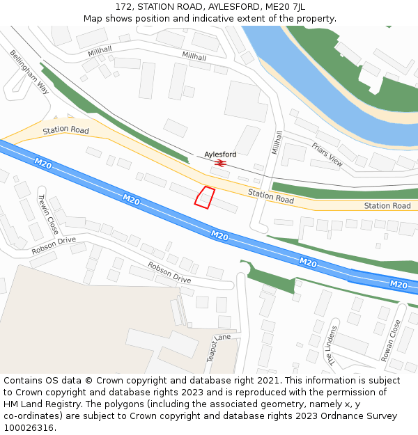 172, STATION ROAD, AYLESFORD, ME20 7JL: Location map and indicative extent of plot