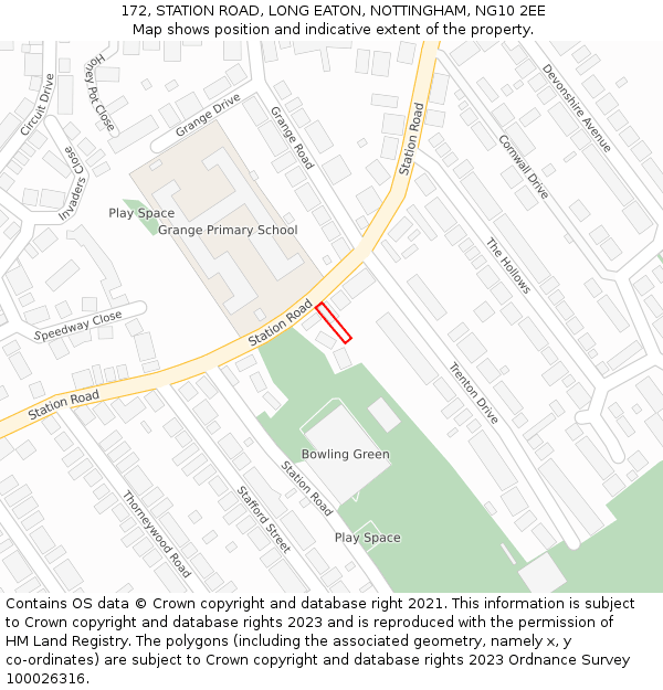 172, STATION ROAD, LONG EATON, NOTTINGHAM, NG10 2EE: Location map and indicative extent of plot