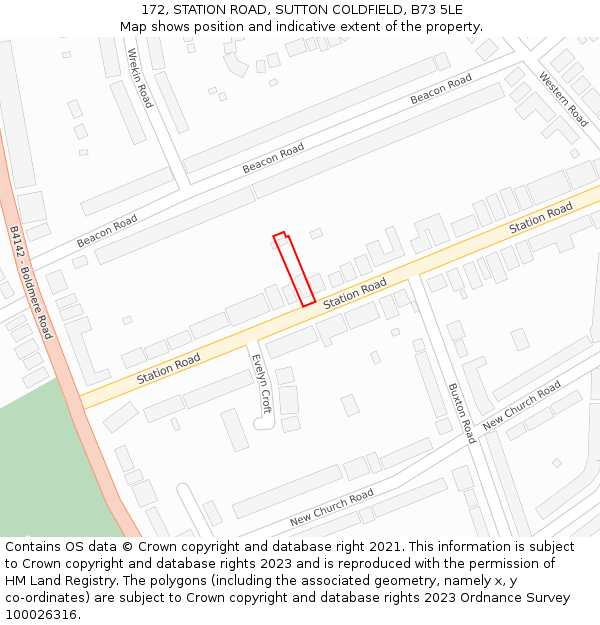 172, STATION ROAD, SUTTON COLDFIELD, B73 5LE: Location map and indicative extent of plot