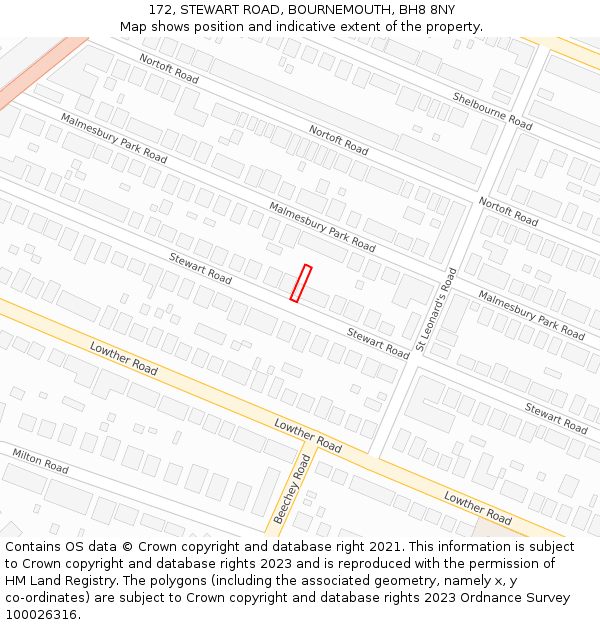 172, STEWART ROAD, BOURNEMOUTH, BH8 8NY: Location map and indicative extent of plot