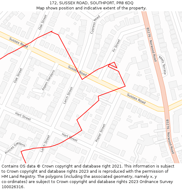 172, SUSSEX ROAD, SOUTHPORT, PR8 6DQ: Location map and indicative extent of plot