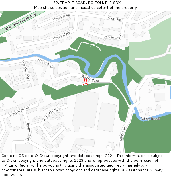 172, TEMPLE ROAD, BOLTON, BL1 8DX: Location map and indicative extent of plot