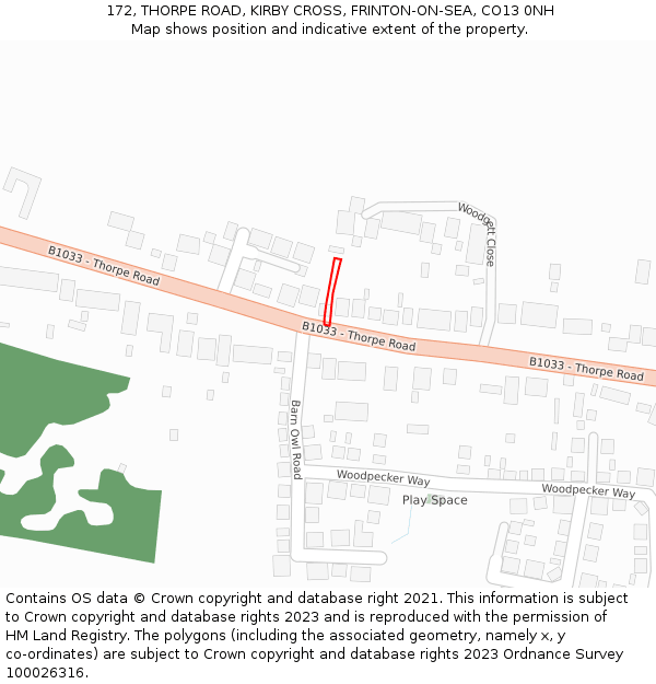 172, THORPE ROAD, KIRBY CROSS, FRINTON-ON-SEA, CO13 0NH: Location map and indicative extent of plot