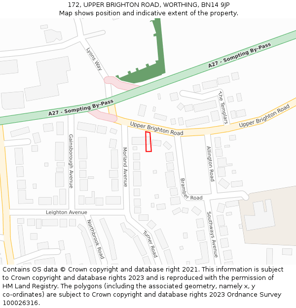 172, UPPER BRIGHTON ROAD, WORTHING, BN14 9JP: Location map and indicative extent of plot