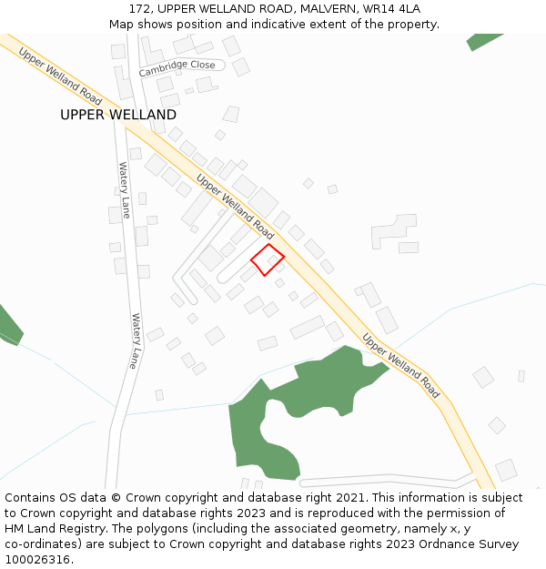 172, UPPER WELLAND ROAD, MALVERN, WR14 4LA: Location map and indicative extent of plot