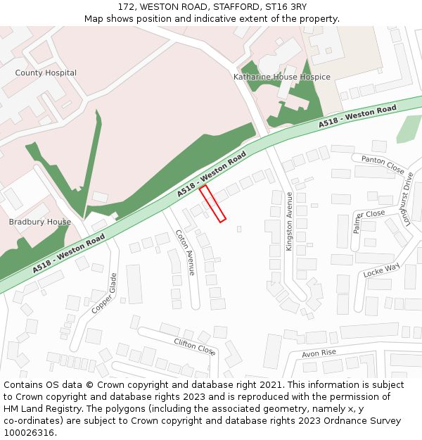 172, WESTON ROAD, STAFFORD, ST16 3RY: Location map and indicative extent of plot