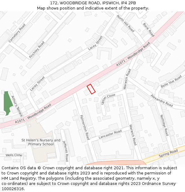 172, WOODBRIDGE ROAD, IPSWICH, IP4 2PB: Location map and indicative extent of plot