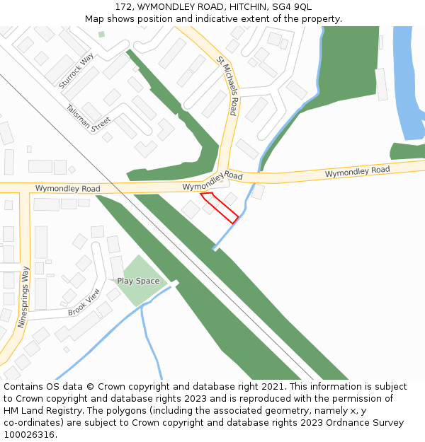 172, WYMONDLEY ROAD, HITCHIN, SG4 9QL: Location map and indicative extent of plot